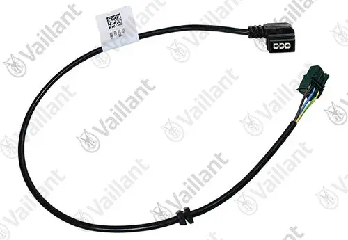 Kabel von Vaillant mit einer grünen Steckverbindung und mehreren bunten Drähten, geeignet für Pumpenanwendungen.